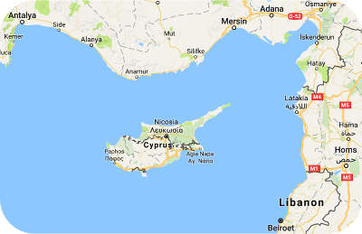 kaart van het Griekse en Turkse Cyprus